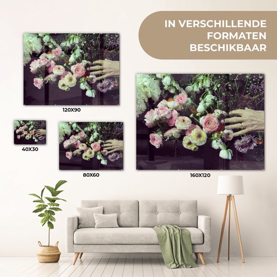 MuchoWow® Peinture sur verre 40x30 cm - Peinture sur verre acrylique - Les fleurs aux couleurs pastel sur fond noir - Photo sur verre - Peintures