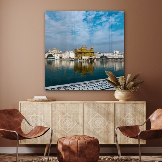MuchoWow® Peinture sur verre 90x90 cm - Peinture sur verre - Temple d'or entouré d'eau à Amritsar - Photo sur verre acrylique - Peintures