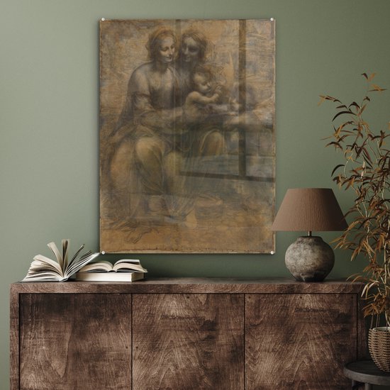 MuchoWow® Peinture sur Verre - Marie avec Enfant et Sainte Anne - Leonardo de Vinci - 60x80 cm - Peintures sur Verre Acrylique - Photo sur Glas