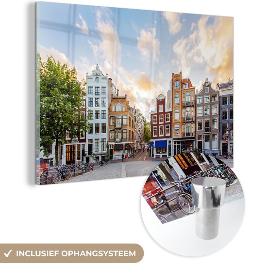 Peinture sur Verre - Maisons du Canal Amsterdam - 120x80 cm - Peintures Plexiglas