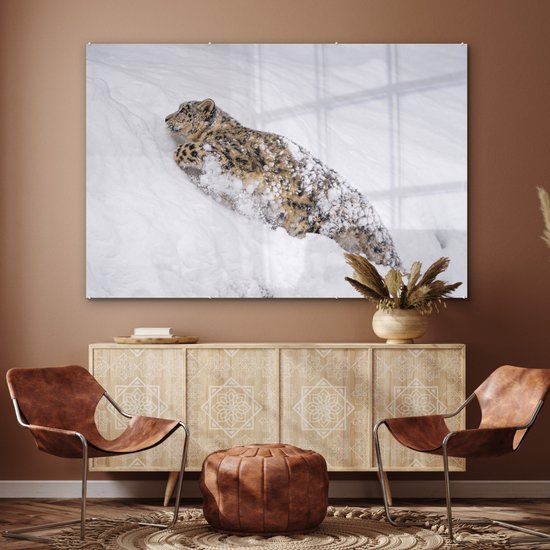 Peinture sur Verre - Léopard des Neiges - Neige - Jaune - 180x120 cm - Peintures sur Verre Peintures - Photo sur Glas