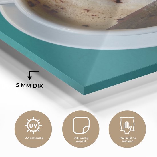 MuchoWow® Peinture sur verre 90x90 cm - Peinture sur verre acrylique - Café - Cigogne - Tasse - Photo sur verre - Peintures