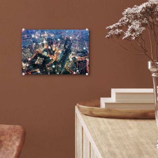 MuchoWow® Peinture sur verre 30x20 cm - Peinture sur verre acrylique - Réseau urbain - Photo sur verre - Peintures