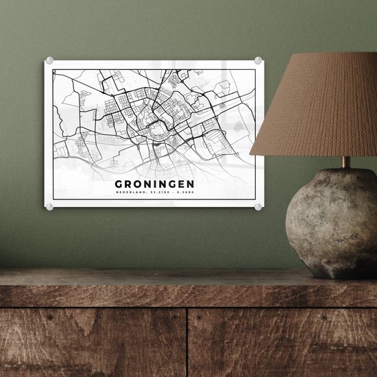 Peinture sur Verre - Plan de la Ville - Groningue - Pays- Nederland - 30x20 cm - Peintures sur Verre Peintures - Photo sur Glas