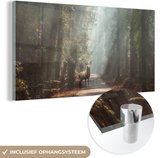 Peintures Plexiglas - Cerf - Forêt - Rayons de soleil - 80x40 cm - Peinture sur verre