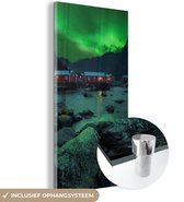 MuchoWow® Glasschilderij 20x40 cm - Schilderij acrylglas - Noorderlicht - Noorwegen - Nacht - Foto op glas - Schilderijen