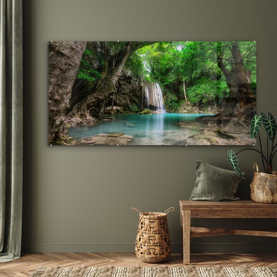 Peinture sur Verre - Cascade d'Erawan dans la jungle Thaïlande Photo - 160x80 cm - Peintures sur Verre Peintures - Photo sur Glas