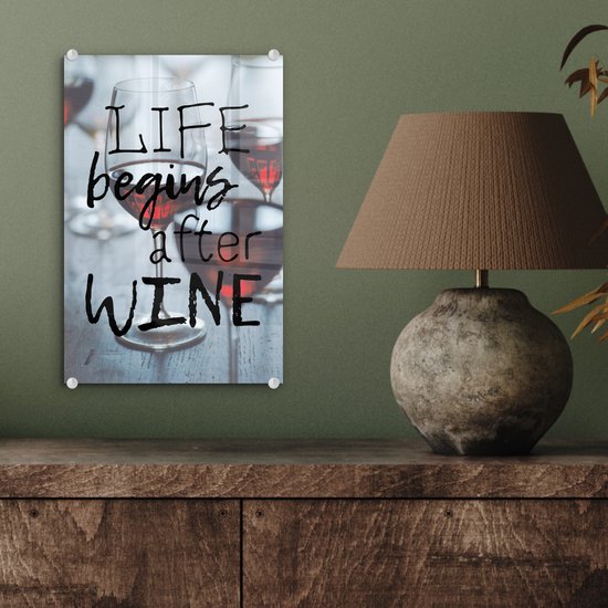 Peinture sur verre - Citation sur le Vin ' La Life commence après le vin' avec des verres à vin - 20x30 cm - Peintures sur Verre Peintures - Photo sur Glas