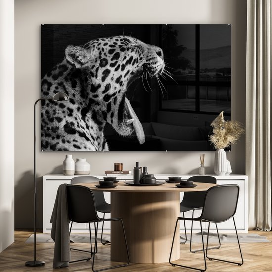 MuchoWow® Peinture sur Verre - Jaguar - Animal - Zwart - Wit - 150x100 cm - Peintures sur Verre Acrylique - Photo sur Glas