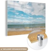 MuchoWow® Glasschilderij 120x80 cm - Schilderij acrylglas - Strand - Zomer - Wolken - Foto op glas - Schilderijen