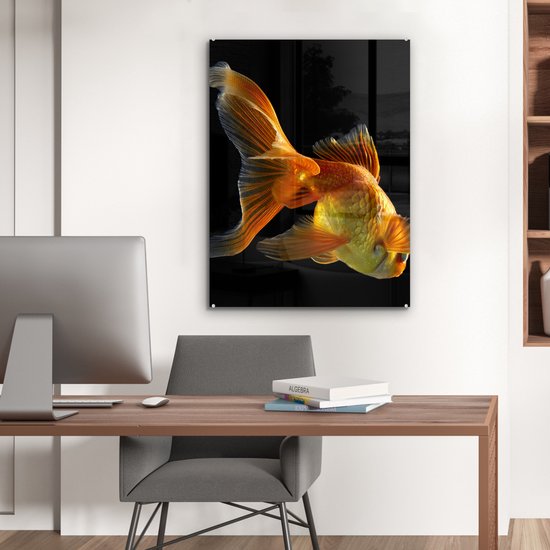 MuchoWow® Peinture sur verre 60x80 cm - Peinture sur verre acrylique - Poisson rouge - Animaux - Zwart - Photo sur verre - Peintures