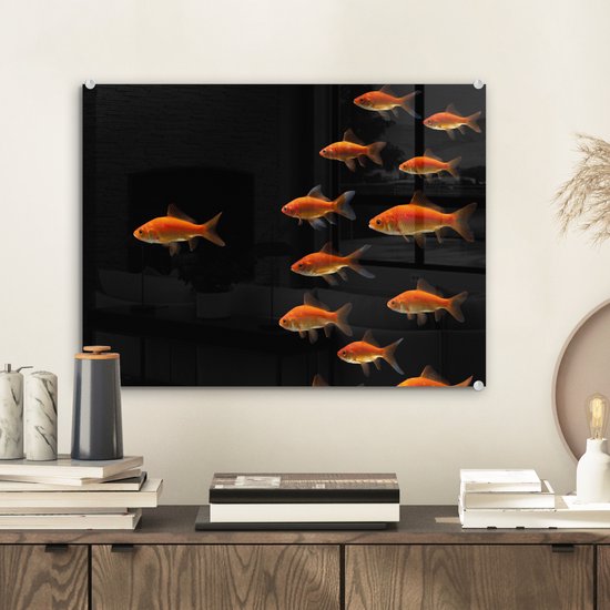MuchoWow® Peinture sur verre 40x30 cm - Peinture sur verre acrylique - Poisson rouge - Animaux - Zwart - Photo sur verre - Peintures