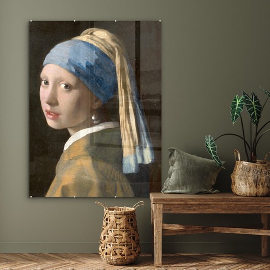 MuchoWow® Peinture sur Verre - Fille à la Perle - Peinture de Johannes Vermeer - 90x120 cm - Peintures sur Verre Acrylique - Photo sur Glas
