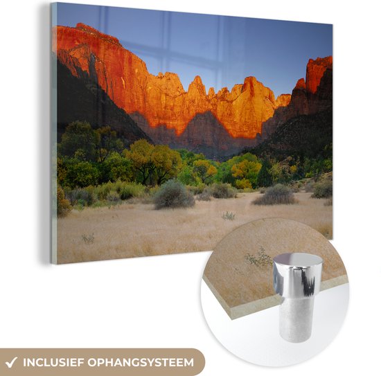 MuchoWow® Glasschilderij 30x20 cm - Schilderij acrylglas - Een grote lichtval in een vallei van het Nationaal park Zion in Utah - Foto op glas - Schilderijen