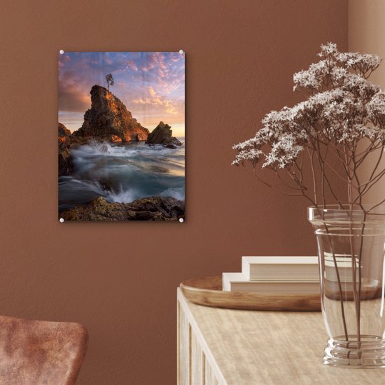MuchoWow® Peinture sur Verre - Mer - Île - Arbre - 30x40 cm - Peintures sur Verre Acrylique - Photo sur Glas