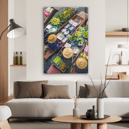 MuchoWow® Peinture sur Verre - Bangkok - Thaïlande - Marché - 80x120 cm - Peintures sur Verre Acrylique - Photo sur Glas