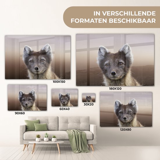 MuchoWow® Glasschilderij 30x20 cm - Schilderij acrylglas - Vos - Welp - Vacht - Foto op glas - Schilderijen