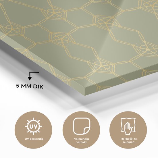 MuchoWow® Peinture sur verre 90x60 cm - Peinture sur verre acrylique - Motifs - Vert - Or - Ligne - Photo sur verre - Peintures