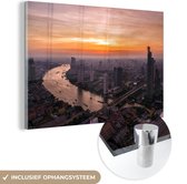 MuchoWow® Glasschilderij 90x60 cm - Schilderij acrylglas - Bangkok - Skyline - Zonsondergang - Foto op glas - Schilderijen