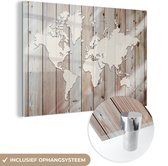 Peinture sur verre - Carte du Wereldkaart - Bois - Simple - 90x60 cm - Peintures en plexiglas