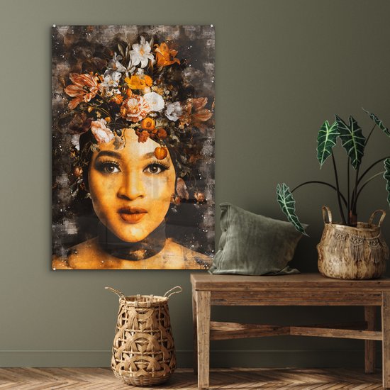 Peinture sur verre - Femmes - Fleurs - Peinture - 60x90 cm - Peintures Plexiglas