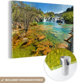 MuchoWow® Glasschilderij 180x120 cm - Schilderij acrylglas - De kleurrijke wateren in het Nationaal park Krka in Kroatië - Foto op glas - Schilderijen