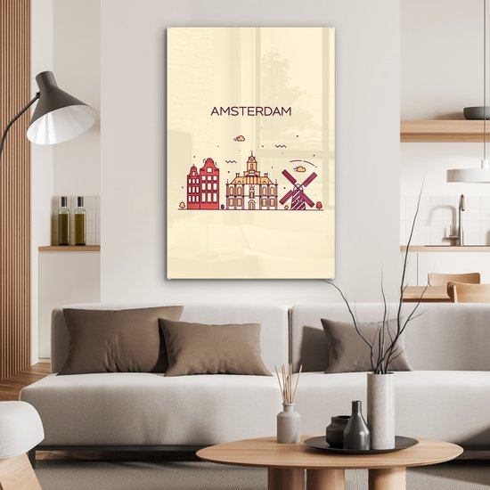 Peinture sur Verre - Amsterdam - Skyline - Pays- Nederland - 60x90 cm - Peintures sur Verre Peintures - Photo sur Glas