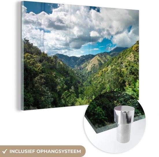 MuchoWow® Glasschilderij 90x60 cm - Schilderij acrylglas - Berglandschap in Jamaica - Foto op glas - Schilderijen