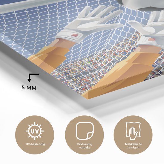 MuchoWow® Peinture sur verre - Une illustration d'un gardien de but arrêtant le football - Garçon - Filles - Enfant - 90x90 cm - Peintures sur verre acrylique - Photo sur Glas
