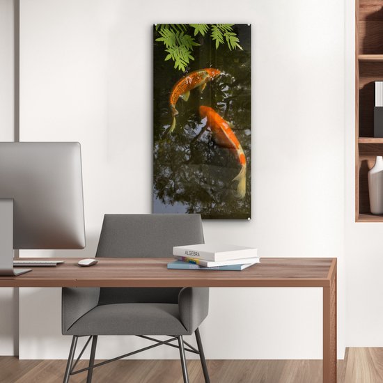 Peinture sur verre - Deux carpes koï autour d'un étang - 40x80 cm - Peintures Plexiglas