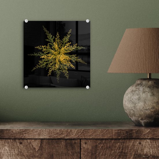 Peinture sur verre - Une fleur de tige d'or sur fond noir - 20x20 cm - Peintures sur Verre Peintures - Photo sur Glas