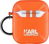 Siliconen gel Airpods case met haak Choupette Ikonik Karl Lagerfeld Oranje