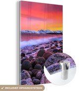 Peinture sur verre - Photo sur verre - Coucher de soleil - Berg - Neige - Pierres - 120x180 cm - Décoration de chambre - Image sur verre - Peinture nature - Verre acrylique