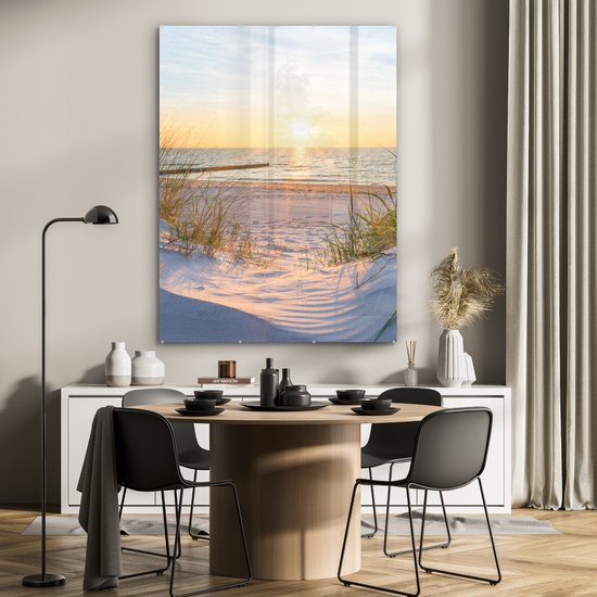 Peinture sur verre - Feuille acrylique - Mer - Dunes - Paysage - Peinture sur verre - Photo sur verre - Verre acrylique - Décoration de chambre - Décoration Décoration murale - 90x120 cm - Peintures de salon