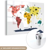 Peinture sur Verre - Carte du Wereldkaart - Enfants - Animaux - Couleurs - 180x120 cm - Peintures sur Verre Peintures - Photo sur Glas