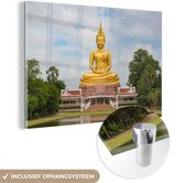 MuchoWow - Glasschilderij - Acrylglas - Buddha beeld - Tempel - Natuur - Muurdecoratie - Glasschilderij binnen - 180x120 cm - Schilderij glas - Wanddecoratie