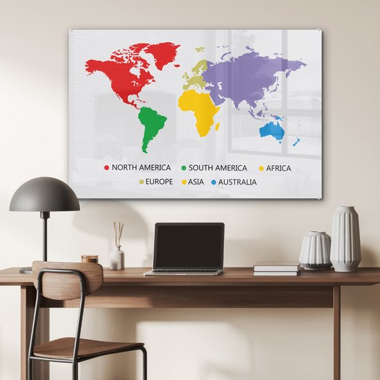 Carte du monde colorée avec une légende Plexiglas 120x80 cm - Tirage photo sur Glas (décoration murale en plexiglas)