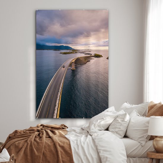 Peinture sur verre MuchoWow® - Bridge Storseisundet sur la côte norvégienne - 120x180 cm - Peintures sur verre acrylique - Photo sur Glas