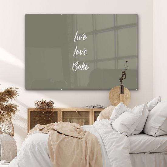 MuchoWow® Peinture sur verre 150x100 cm - Peinture sur verre acrylique - Live love bake - Citations - Dictons - Cuisson - Photo sur verre - Peintures