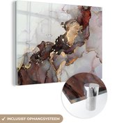 MuchoWow® Glasschilderij 120x90 cm - Schilderij acrylglas - Rood - Marmer - Goud - Foto op glas - Schilderijen