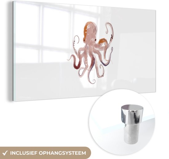 Glasschilderij - Dieren - Octopus - Zee - Waterverf - Acrylglas Schilderijen - Foto op Glas