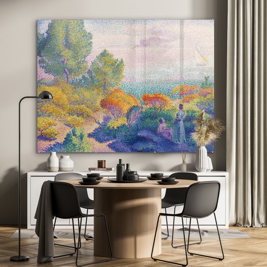 MuchoWow® Peinture sur verre 160x120 cm - Peinture sur verre acrylique - Deux femmes au bord de la Méditerranée - Henri Edmond Cross - Photo sur verre - Peintures