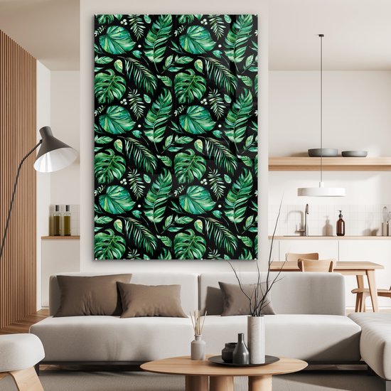MuchoWow® Peinture sur verre 120x180 cm - Peinture sur verre - Vintage - Feuilles - Vert - Photo sur verre acrylique - Peintures