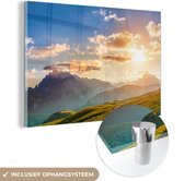 MuchoWow® Glasschilderij 120x80 cm - Schilderij acrylglas - Alpen - Berg - Natuur - Foto op glas - Schilderijen