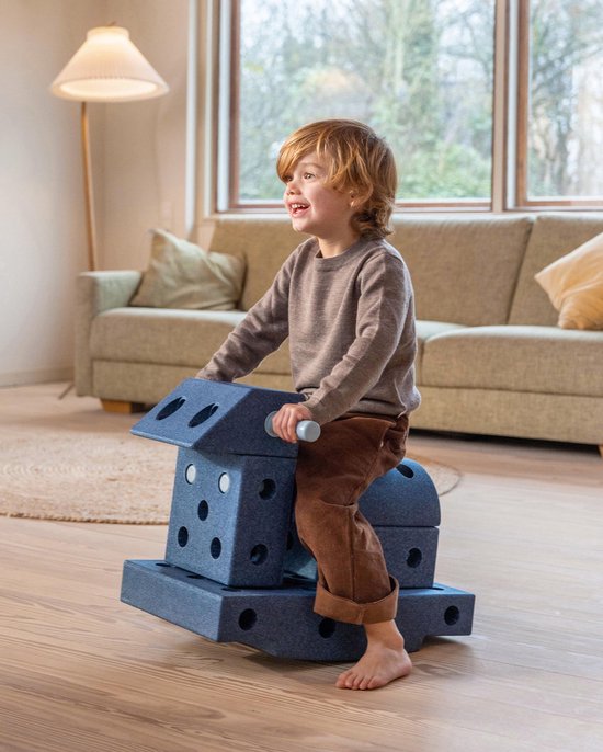 Modu Explorer Kit - Zachte blokken-19 onderdelen- Open Ended speelgoed - Speelgoed 1 -2-3 jaar- Deep Blue / Sky Blue van Modu — afbeelding 4