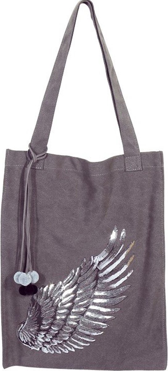 Grijze Shopper Glitter Vleugel - Handtassen - Shoppers met print - Dames Tassen - Grijs