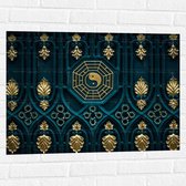 Muursticker - Blauwe Houten Deur met Gouden Details - 80x60 cm Foto op Muursticker