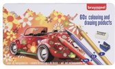 Bruynzeel - Boîte de coloriage 60 pièces avec crayons, gomme et taille-crayon - Coccinelle Super Sixties