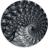 Dibond Muurcirkel - Cirkelvormig Patroon met Zwart, Wit en Grijs - 60x60 cm Foto op Aluminium Muurcirkel (met ophangsysteem)