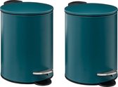 5Five petite poubelle à pédale - 2x - métal - bleu - 3L - 16 x 25 cm - Salle de bain - Salle de bain / WC